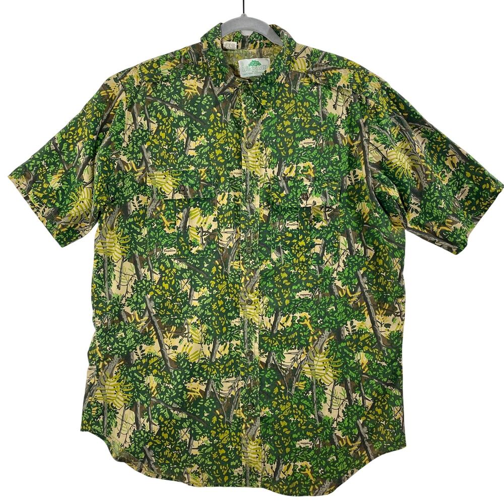 Vintage 80s Bushlan Button-Up Camo Shirt Hunting Woodlands Safari Men's Size XXL